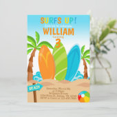 サーフィンのサーフボードの誕生日のパーティの招待状の招待 招待状 (スタンド正面)