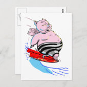 サーフィンのブタ ポストカード (正面/裏面)