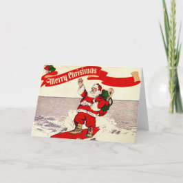 サーフィンのレトロのサンタの挨拶状 シーズンカード