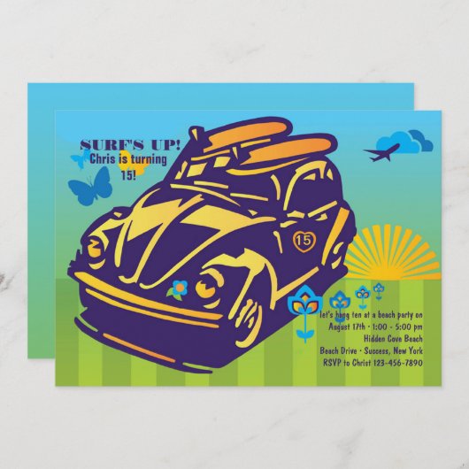 サーフィンの乳母車の招待状 招待状 (正面/裏面)