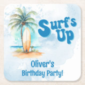 サーフィンの夏 ビーチの誕生日パーティー スクエアペーパーコースター (正面)