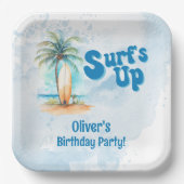 サーフィンの夏 ビーチ 誕生日パーティー ペーパープレート (正面)