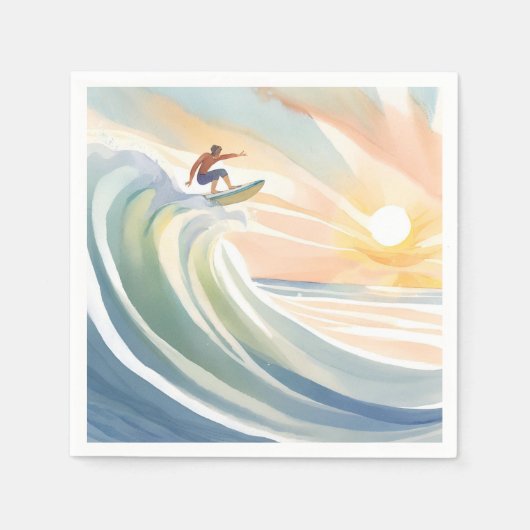 サーフィンの日々 | 海の波 サーフィン 水彩画 スタンダードカクテルナプキン (正面)