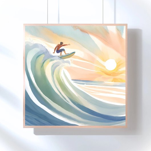 サーフィンの日々 | 海の波 サーフィン 水彩画 ポスター