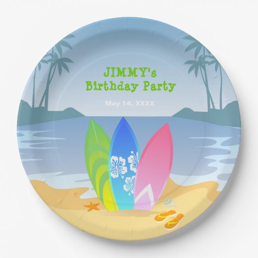 サーフィンの日だよ少年 誕生日パーティー ペーパープレート (正面)