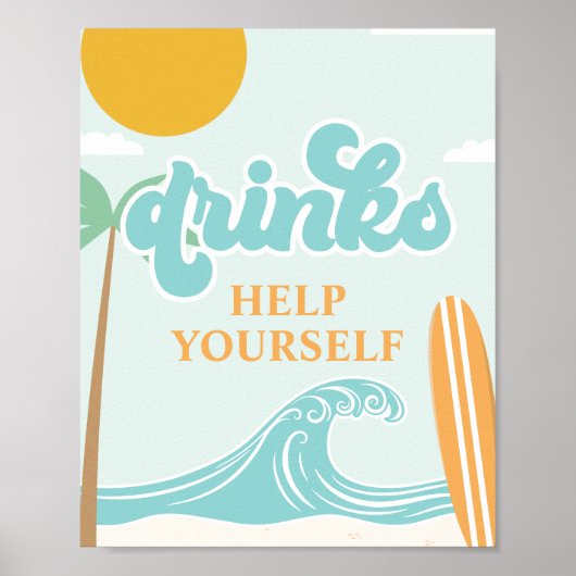 サーフィンの波 DRINK サイン ビーチ 誕生日 フード ポスター (正面)