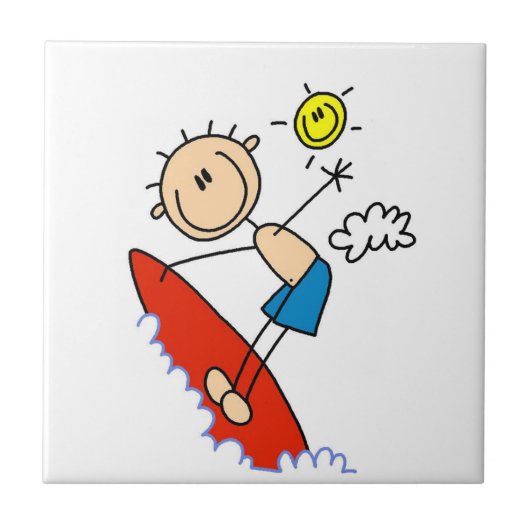 サーフィンの男の子の棒の姿 タイル (正面)