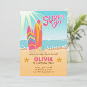 サーフィンの誕生日の招待状の波の上りのビーチの女の子 招待状 (スタンド正面)