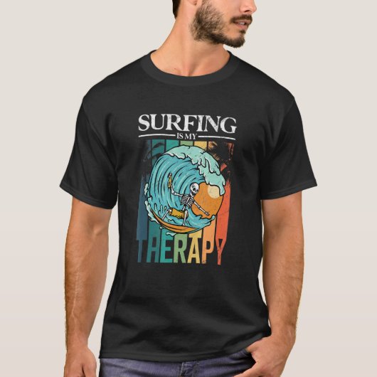 サーフィンは私のセラピー レトロ 80年代 スケルトン サーフ Tシャツ (正面)