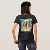 サーフィンをする女の子のトリオ ビーチ ウォーク Tシャツ (裏面フル)