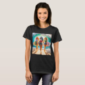 サーフィンをする女の子のトリオ ビーチ ウォーク Tシャツ (正面フル)