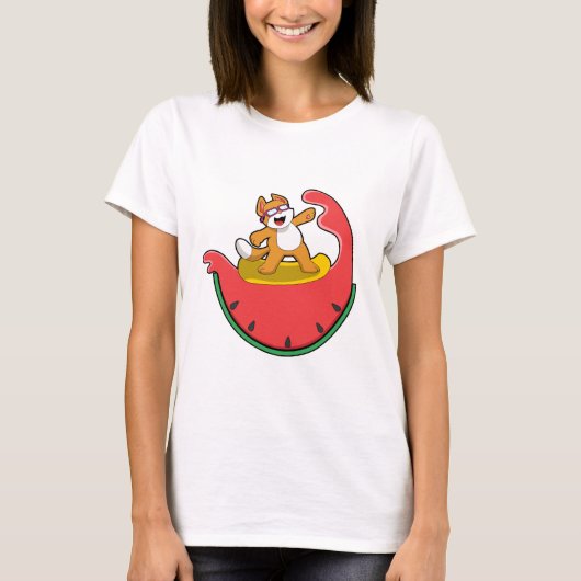 サーフィンをする猫とスイカ Tシャツ (正面)