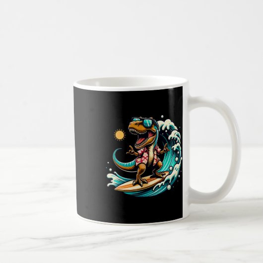 サーフィンを楽しむティラノサウルス コーヒーマグカップ (右)