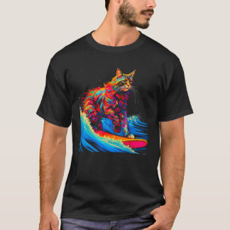 サーフィンを楽しむメインクーン Tシャツ
