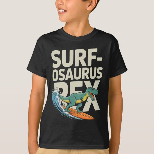 サーフィンを楽しむ恐竜 サーフォサウルス・レックス Tシャツ (正面)