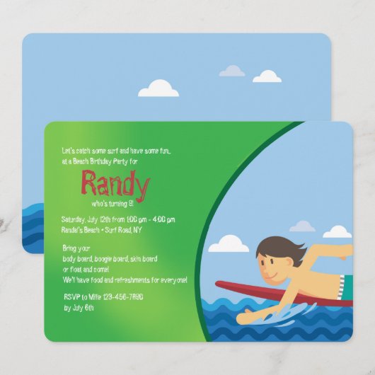 サーフィンを楽しもう！招待状 招待状 (正面/裏面)