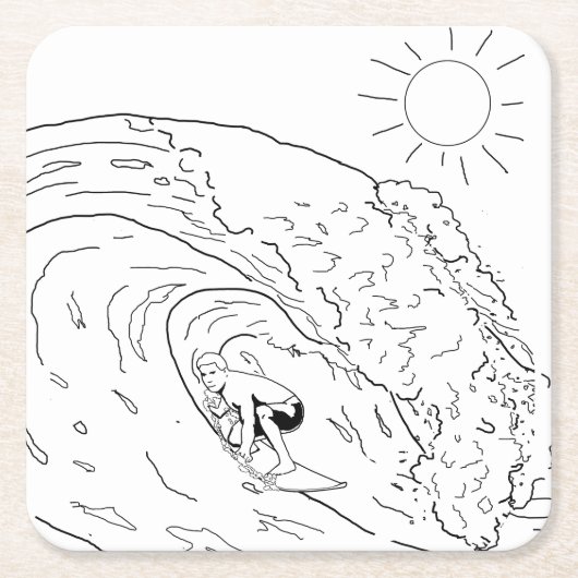 サーフィンアダルトカラーリング紙コースター スクエアペーパーコースター (正面)