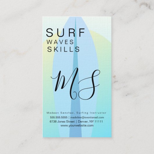 サーフィンインストラクターサーフグラデーションボードサンセット 名刺 (裏面)