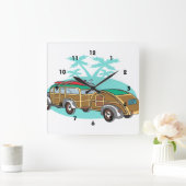 サーフィンウッディステーションワゴン スクエア壁時計 (ホーム)