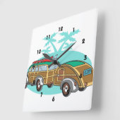 サーフィンウッディステーションワゴン スクエア壁時計 (傾斜)