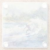 サーフィンオンノースショアオアフハワイ水彩画 ガラスコースター (裏面)