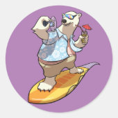 サーフィンカッコいいポーラークマとカクテルマンガ ラウンドシール (正面)