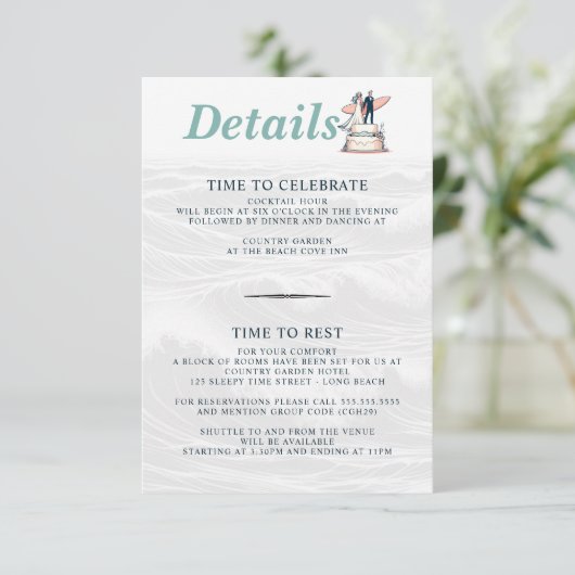 サーフィンカップルウェディング エンクロージャーカード (スタンド正面)