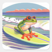サーフィンカラフルカエル スクエアシール (正面)