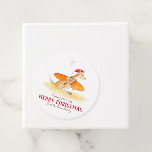 サーフィンカンガルーかわいい水色クリスマス フェイバータグ (インサイチュ)