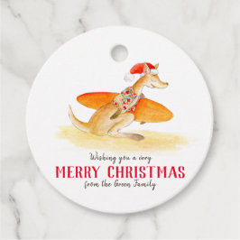 サーフィンカンガルーかわいい水色クリスマス フェイバータグ