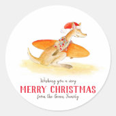 サーフィンカンガルーかわいい水色クリスマス ラウンドシール (正面)