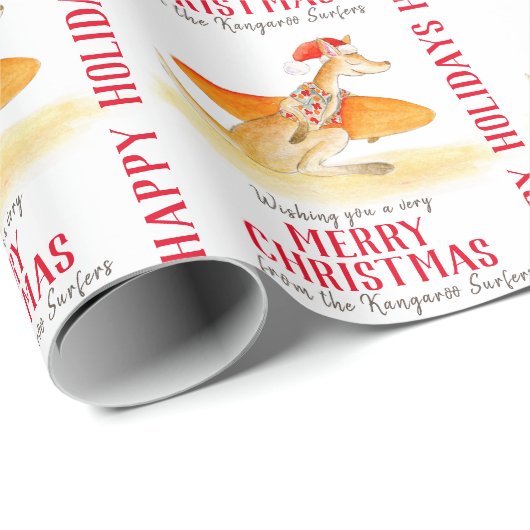 サーフィンカンガルーかわいい水色クリスマス ラッピングペーパー (ロールコーナー)