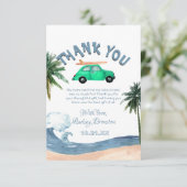サーフィンカーココナッツツリーブルービーチベビーシャワー サンキューカード (スタンド正面)