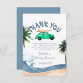 サーフィンカーココナッツツリーブルービーチベビーシャワー サンキューカード (正面/裏面)