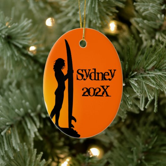 サーフィンガールパーソナライズされたフォトセラミックスオーナメント セラミックオーナメント (ツリー)