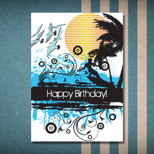 サーフィングランジ熱帯ビーチサーファー誕生日 カード