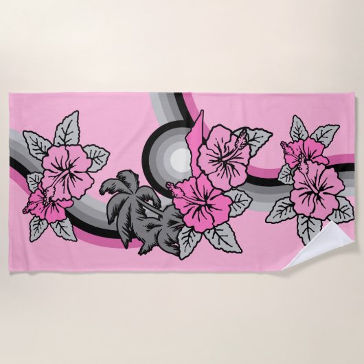 サーフィンサファリヴィンテージハワイアンサーフボードピンク ビーチタオル (正面)