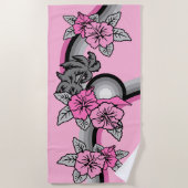 サーフィンサファリヴィンテージハワイアンサーフボードピンク ビーチタオル (正面)