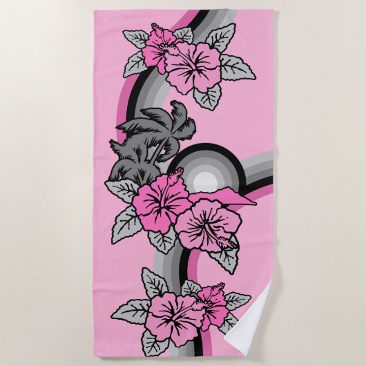 サーフィンサファリヴィンテージハワイアンサーフボードピンク ビーチタオル (正面)