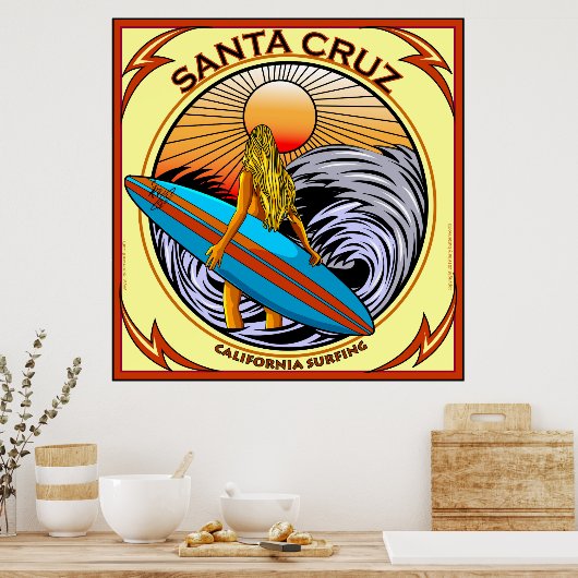 サーフィンサンタクルーズカリフォルニア ポスター (キッチン)
