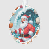 サーフィンサンタシーシェルウェーブアクリルクリスマスオーナメント オーナメント (正面)