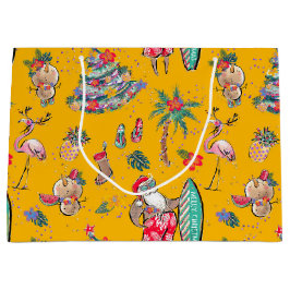 サーフィンサンタトロピカルクリスマス抱き枕 ラージペーパーバッグ