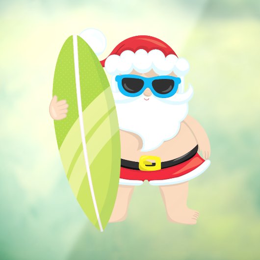 サーフィンサンタハワイの熱帯夏季クリスマス ウィンドウサイン (シート3)