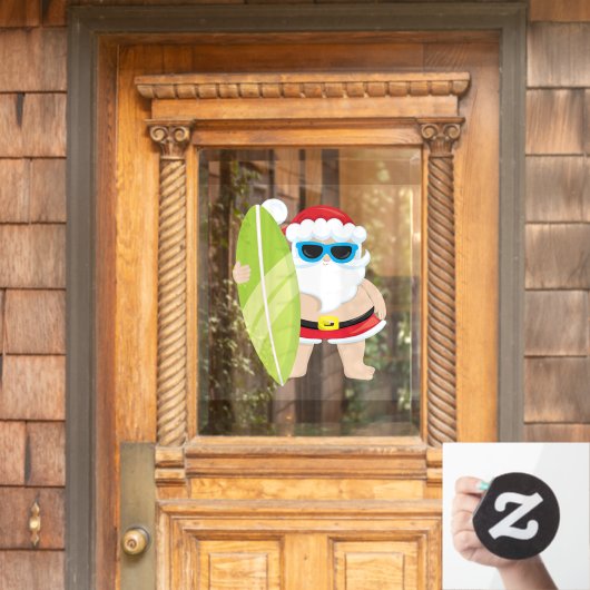 サーフィンサンタハワイの熱帯夏季クリスマス ウィンドウサイン (ホームデコレーション)