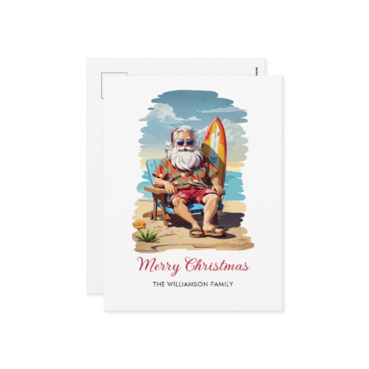 サーフィンサンタビーチクリスマス シーズンポストカード (正面/裏面インサイチュ)