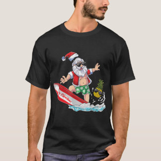 サーフィンサンタビーチホリデープラムスクリスマスインジューム Tシャツ