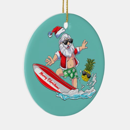 サーフィンサンタビーチホリデープラムスクリスマスイン セラミックオーナメント (右)