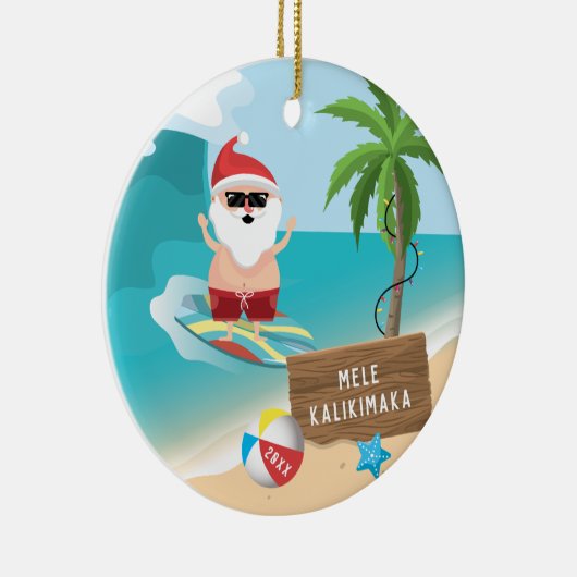 サーフィンサンタメレカリキマカハワイアンクリスマス セラミックオーナメント (右)