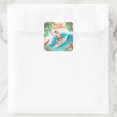 サーフィンサンタ メリークリスマス コースタルホリデー スクエアシール (バッグ)