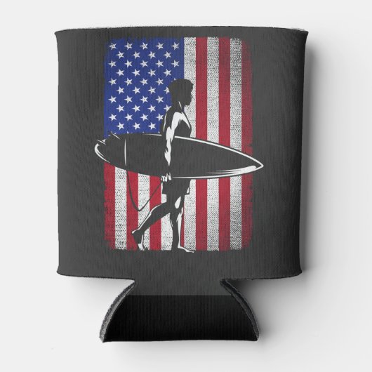 サーフィンサーファー7月4日U.S.アメリカ国旗M用 缶クーラー (正面)
